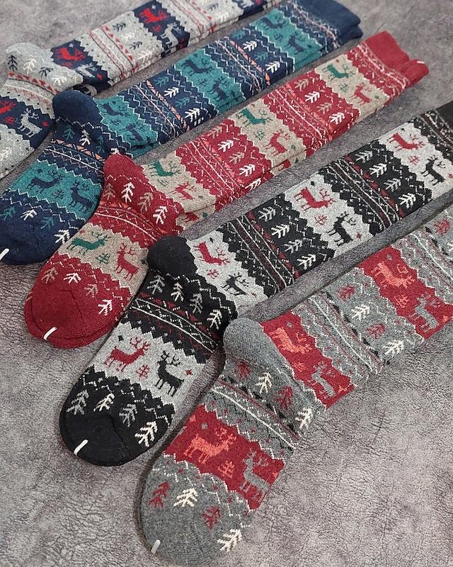 جوراب پشمی لاما زیرزانو طرح گوزن(کریسمسی)