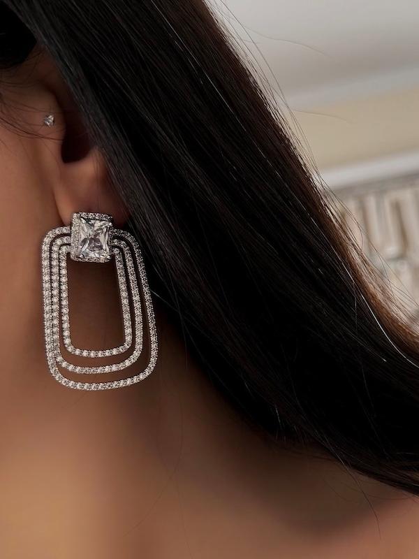 گوشواره جواهری مستطیل سه لاین
