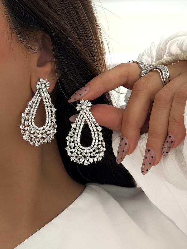 گوشواره جواهری اشکی پرنگین