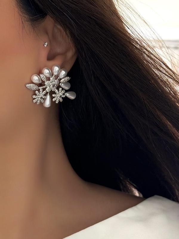 گوشواره جواهری گل مرواریدی