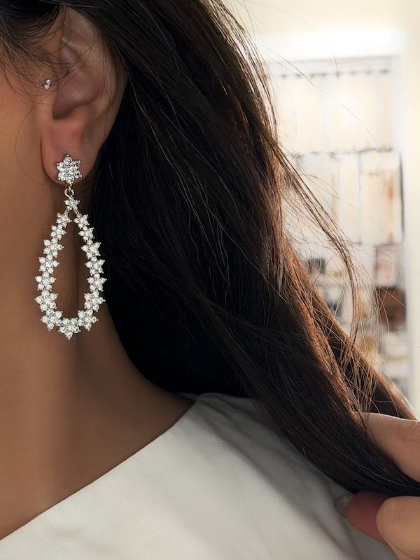 گوشواره جواهری اشکی گل