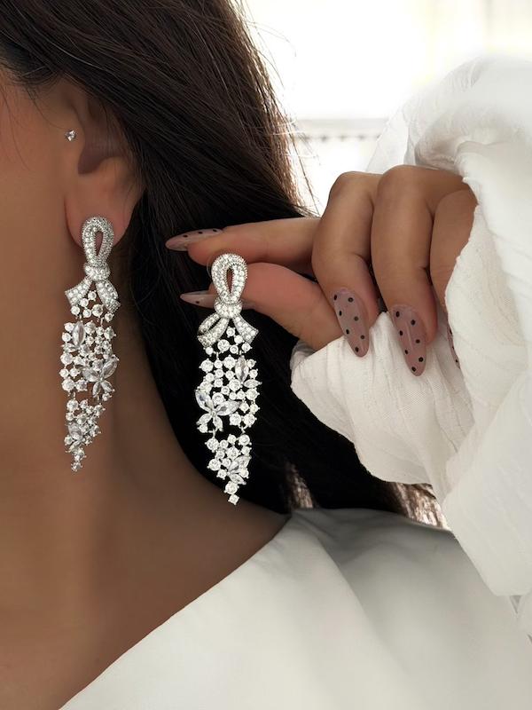 گوشواره جواهری تک پاپیون پرکار بلند