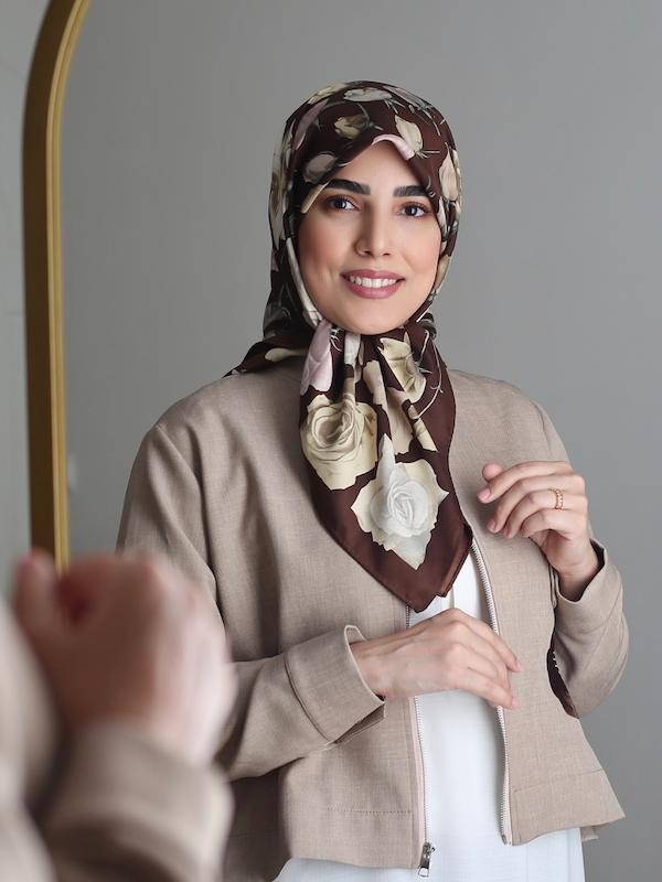 روسری ابریشم توییل گل رز(رنگبندی)
