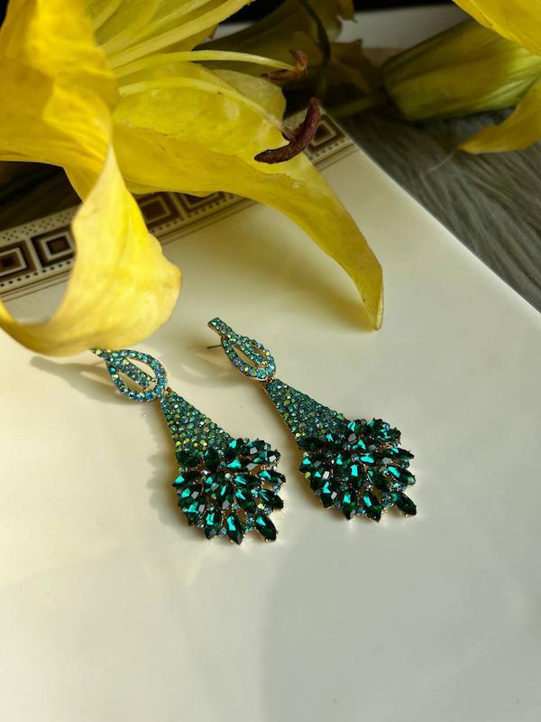 گوشواره سبز جواهری 