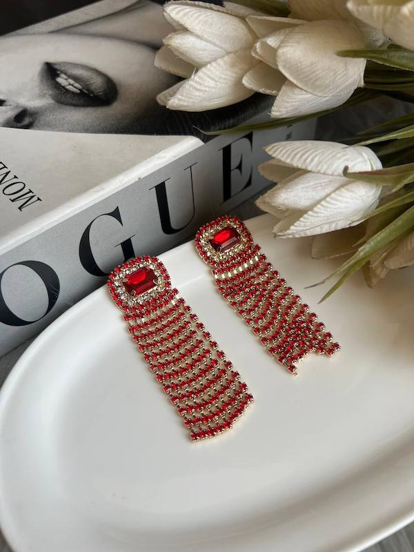 گوشواره قرمز جواهری 