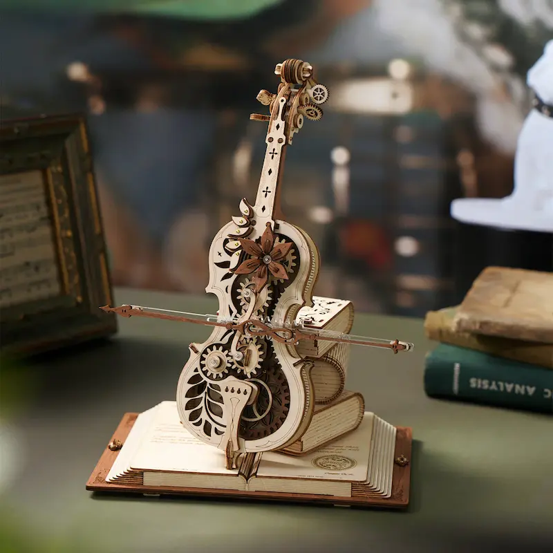 پازل سه بعدی موزیکال روکر طرح ویولن -ROKR Magic Cello Mechanical Music Box 3D Wooden Puzzle AMK63
