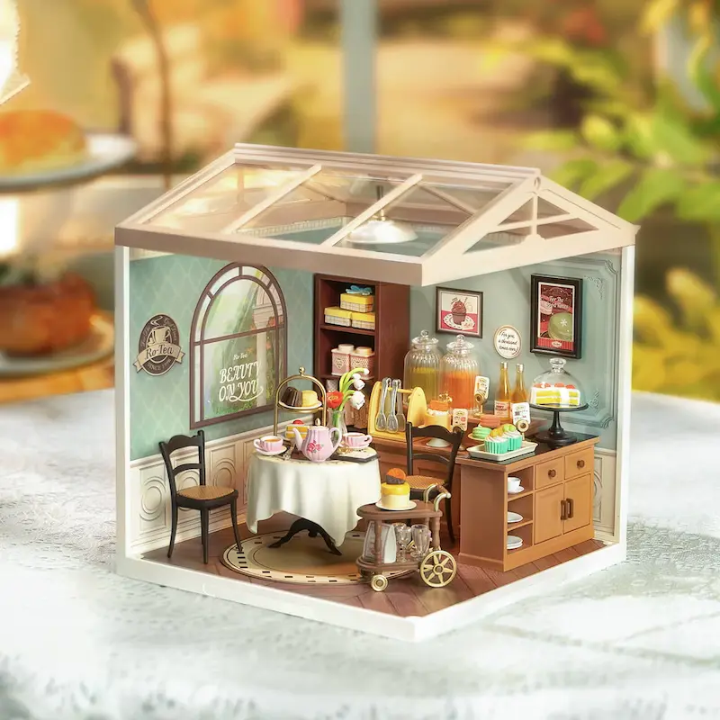 پازل ۳ بعدی خانه مینیاتوری روبوتایم طرح جرعه های شیرین چای-Rolife Sweet Sips Tea DIY Miniature House DW011