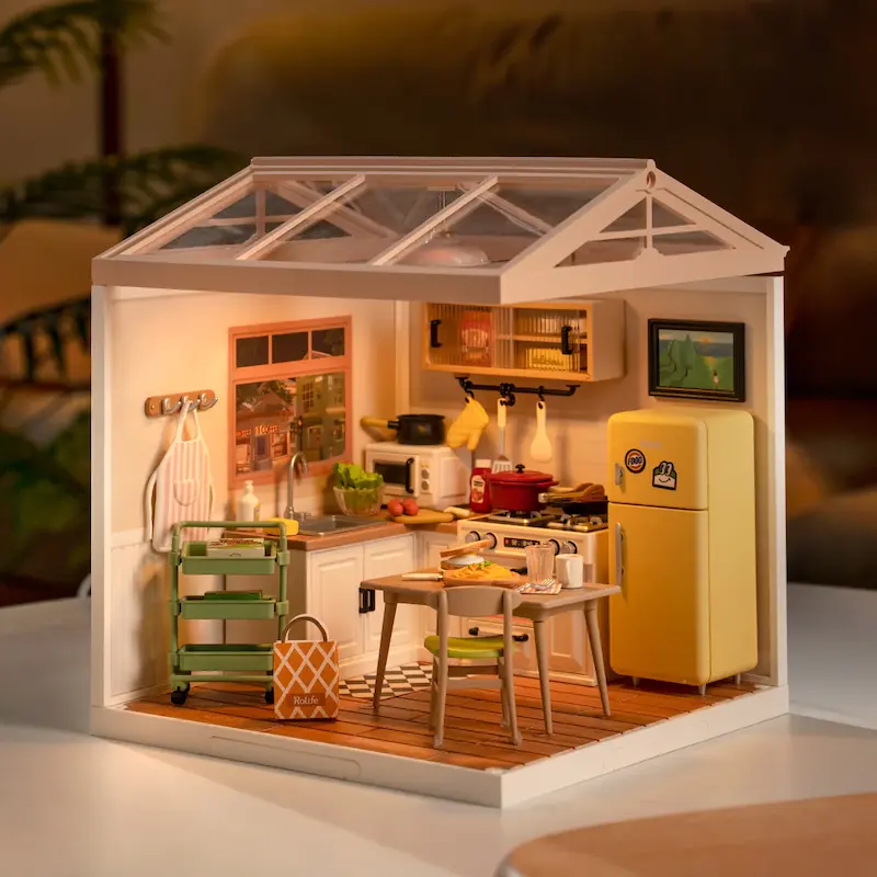 پازل ۳ بعدی خانه مینیاتوری روبوتایم طرح آشپزخانه-Rolife Happy Meals Kitchen DIY Miniature House DW008