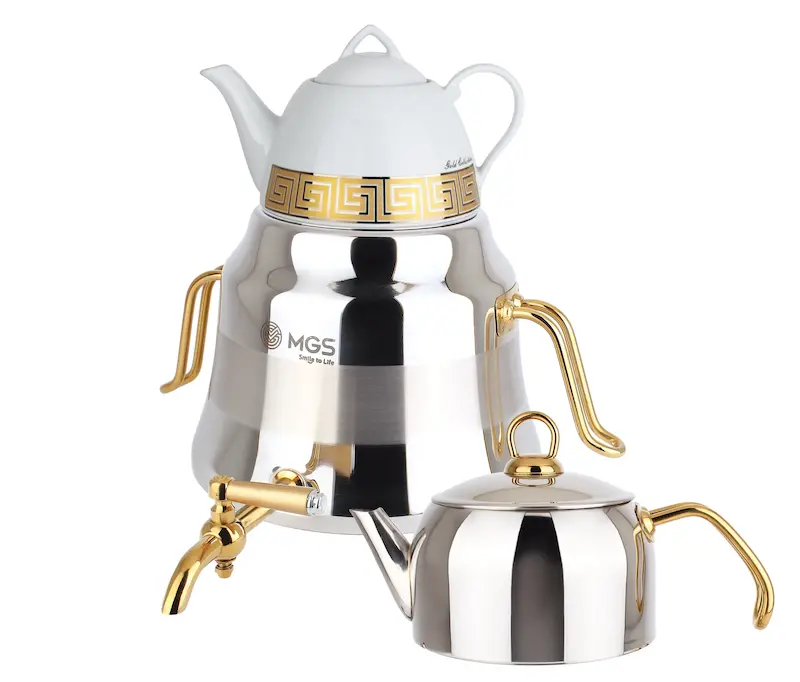 کتری استیل وقوری چینی برند mgs یراق طلایی