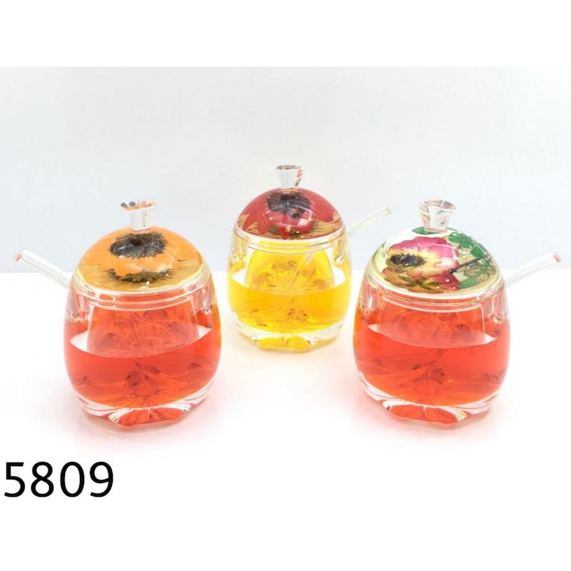 مربا خوری آکرولیک درب گل و زنبور سایز کوچک کد 5809