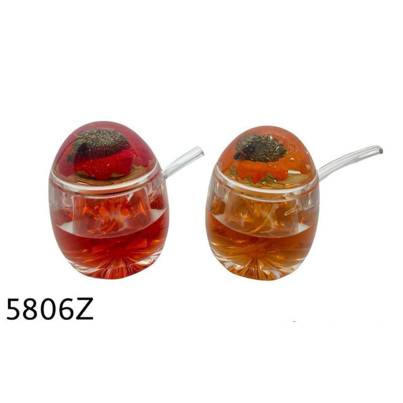 مربا خوری خمره ای آکرولیک درب گل و زنبور سایز کوچک کد 5806Z