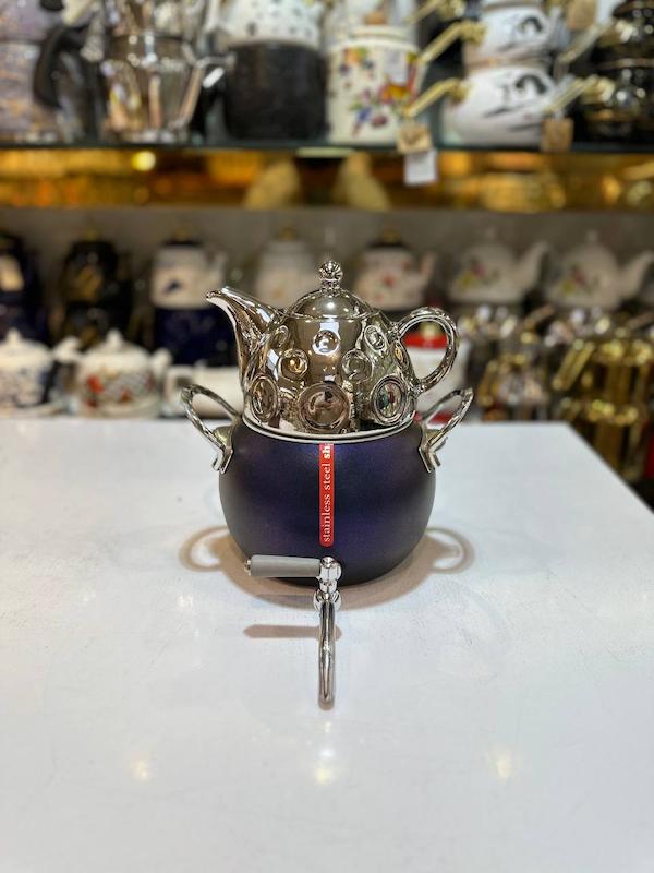 کتری و قوری شیردار گرانیتی با قوری چینی