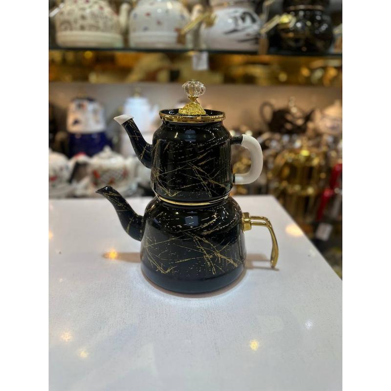 کتری قوری لعابی طرح دار ماربل در الماسی در دو رنگ