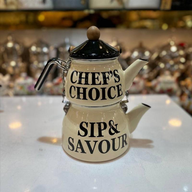 کتری قوری شاهین دسته بالا طرح دار