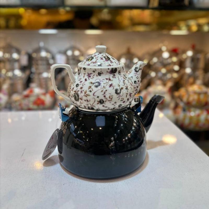 کتری قوری لعابی گلدار وارداتی کد 222