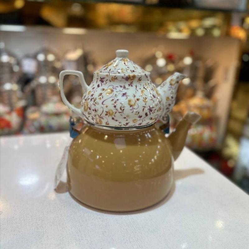 کتری قوری لعابی گلدار وارداتی کد 223