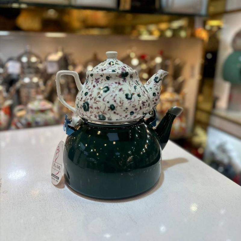 کتری قوری لعابی گلدار وارداتی کد 225