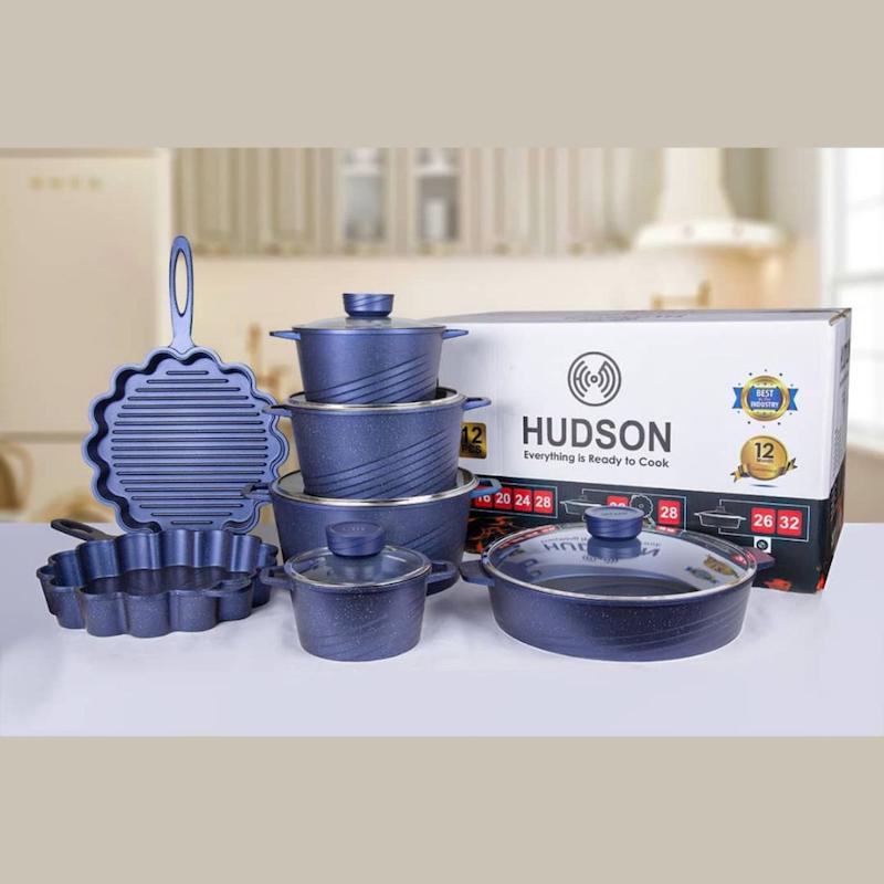 سرویس قابلمه ۱۲ پارچه فلاور رنگ سرمه ای