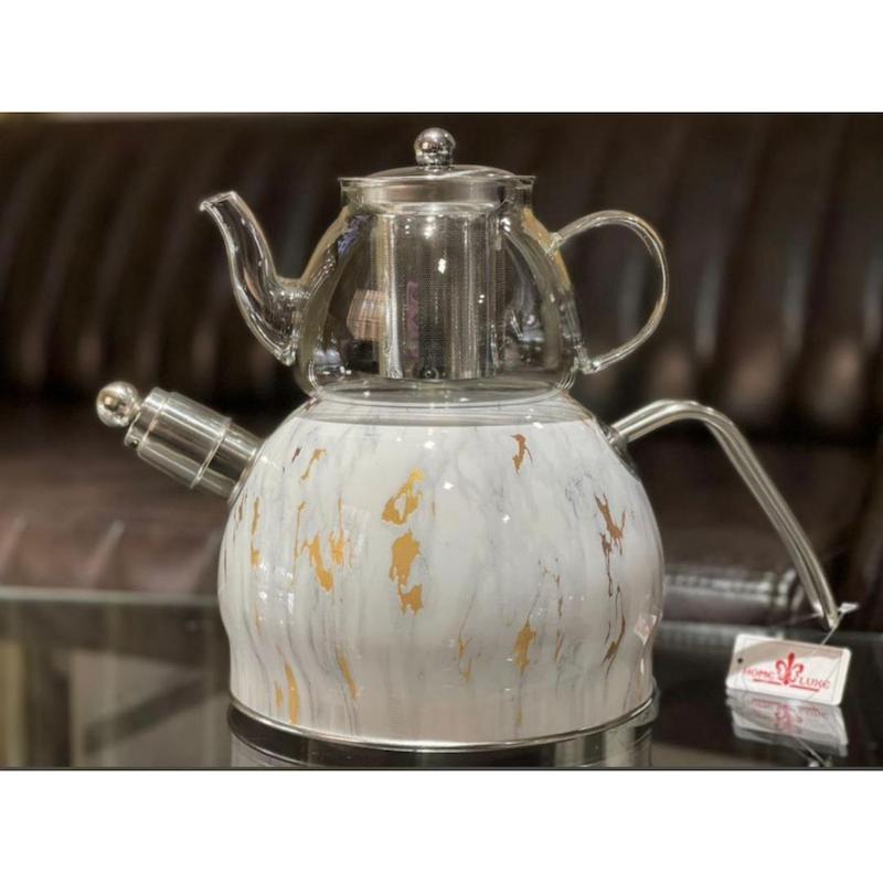 کتری و قوری ماربل وارداتی رنگ سفید