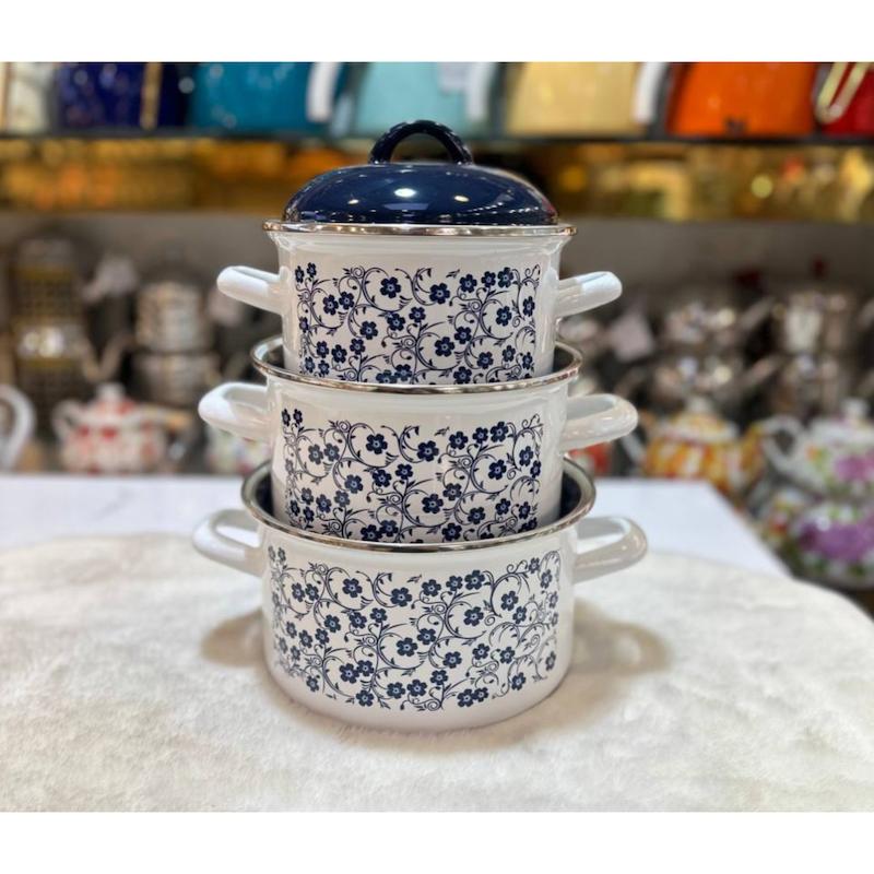 سه قابلمه تمام لعابی قلم ابی ترکیه گل ریز