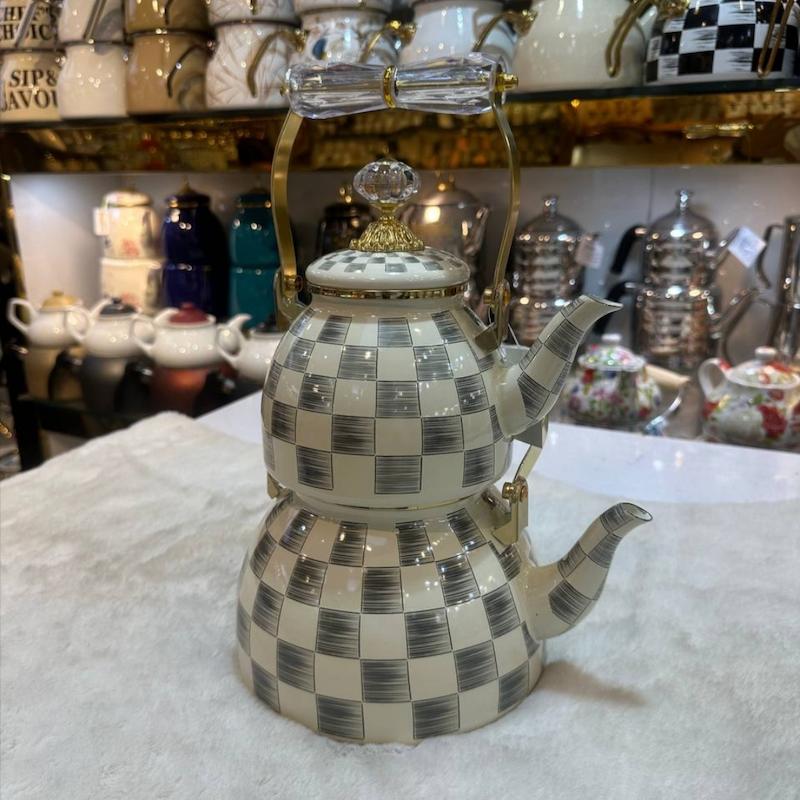 کتری و قوری لعابی جدید دسته بالا کد 30002