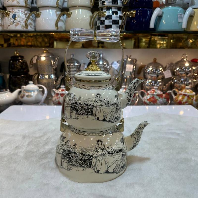 کتری و قوری لعابی جدید دسته بالا کد 30009