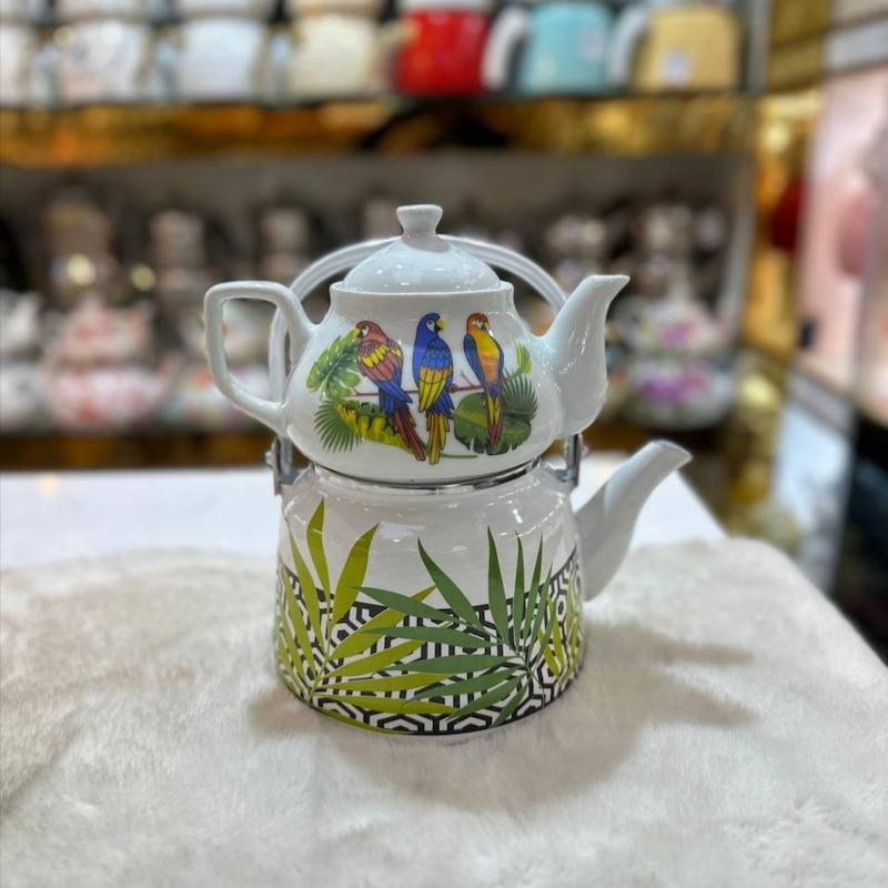 کتری و قوری لعابی طرح دار کد 6001