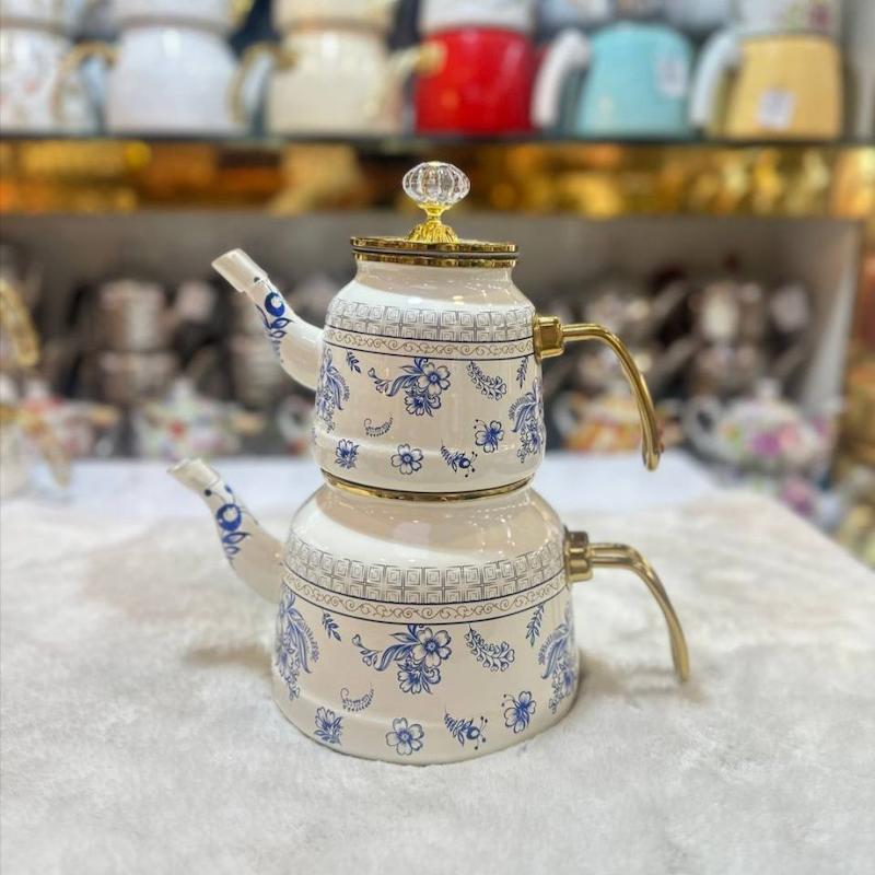 کتری و قوری تمام لعابی گلدار کد 7004