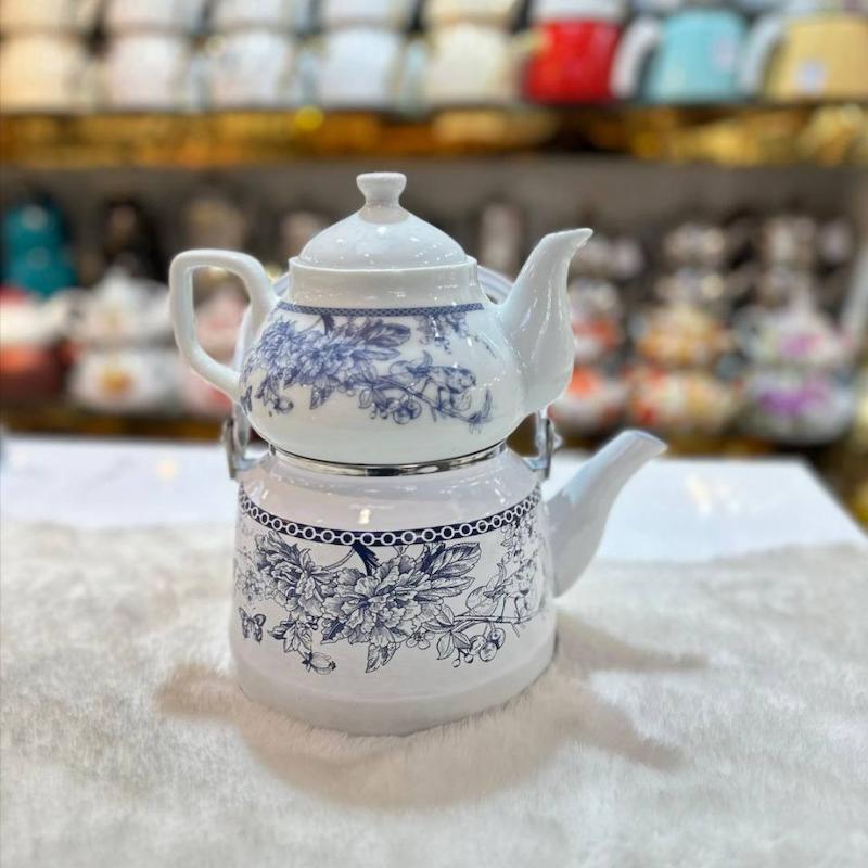 کتری و قوری لعابی طرح دار کد 6003