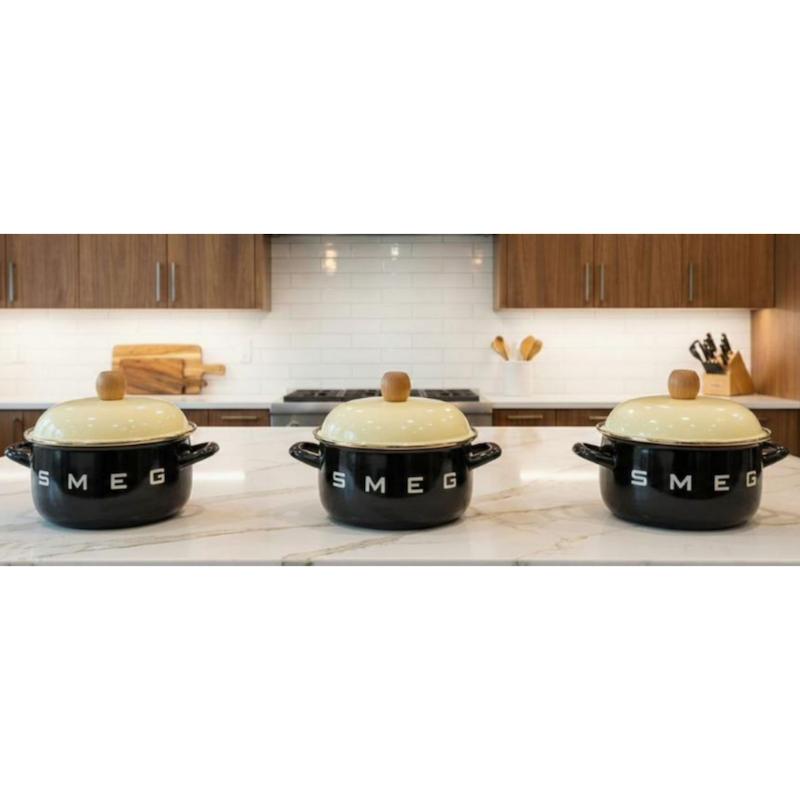 سرویس قابلمه لعابی SMEG اسمگ 6 پارچه رنگ مشکی 