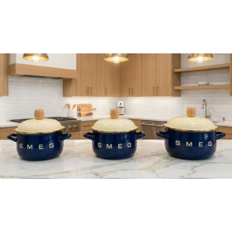 سرویس قابلمه لعابی SMEG اسمگ 6 پارچه رنگ سرمه ای 