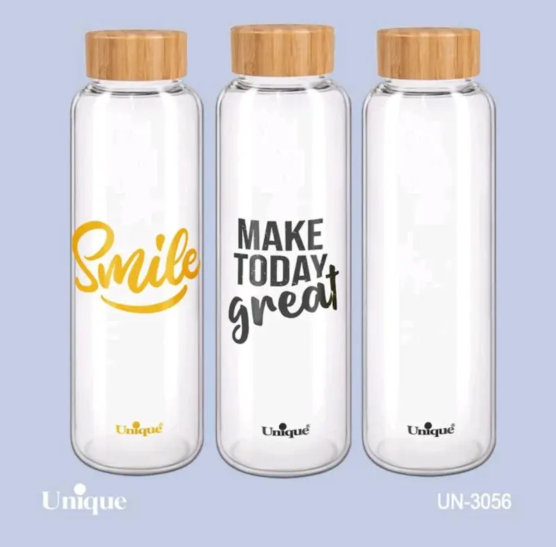 بطری آب شیشه ای یونیک Unique با درب بامبو 1230 میل کد UN-3056
