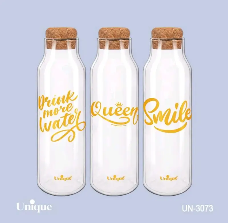 بطری آب شیشه ای یونیک Unique با درب چوبی 700 میل کد UN-3073