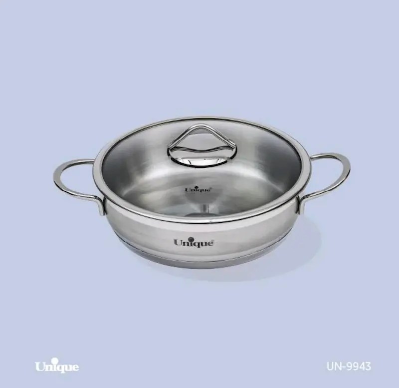تابه استیل یونیک Unique درب دار دو دسته سایز 24 کد UN-9943