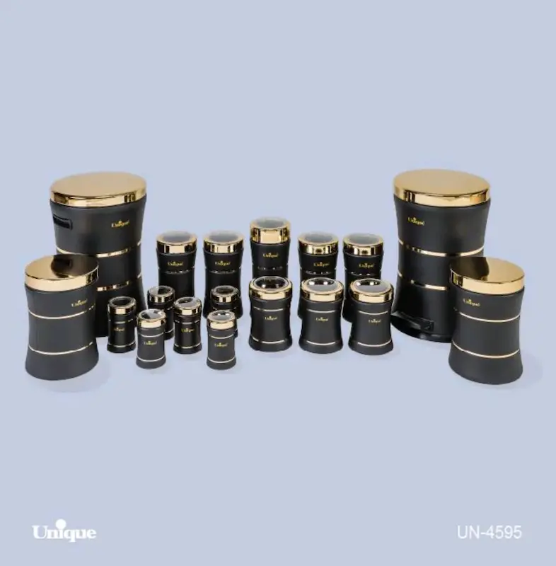 سرویس آشپزخانه 18 پارچه کمر باریک مدل خطی مشکی طلایی یونیک Unique کد UN-4595