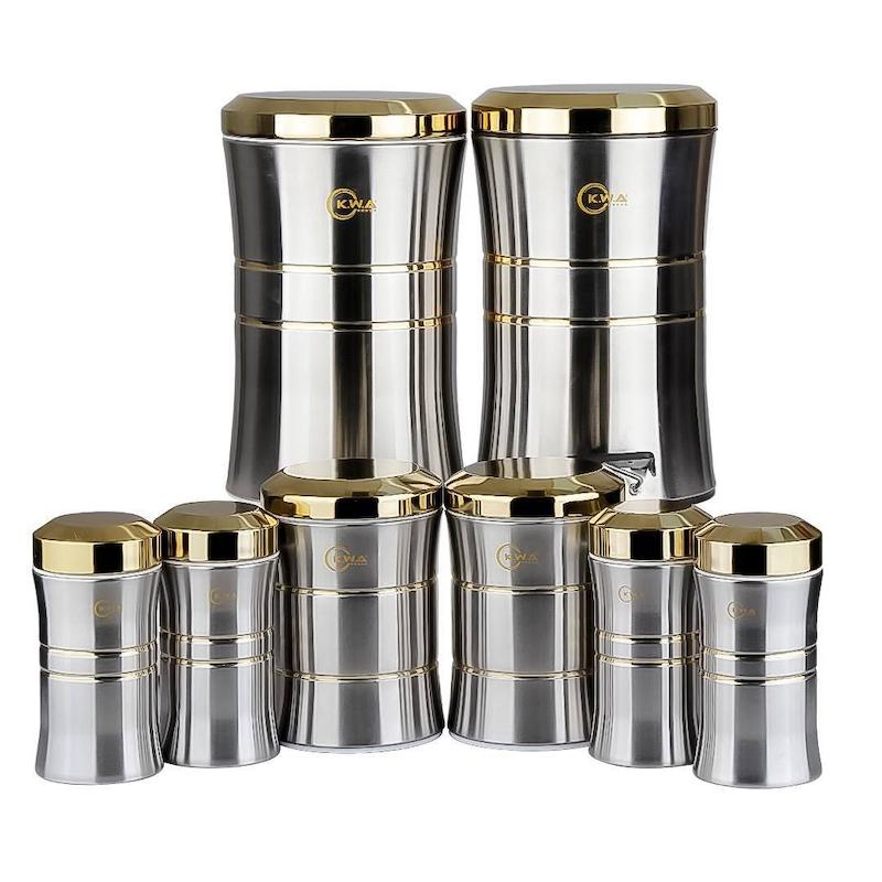 سرویس آشپزخانه 8 پارچه هرمس Hermes مدل کمر باریک استیل درب طلا