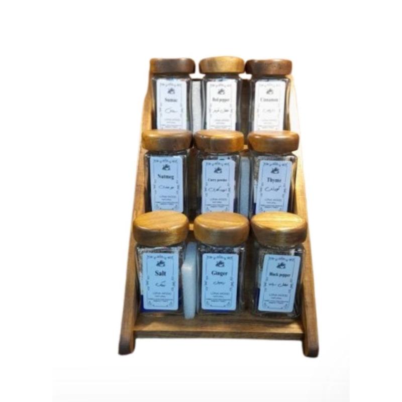 ست ادویه لونا 9 تایی چوب رابر تیره مدل پله ای کد 43095