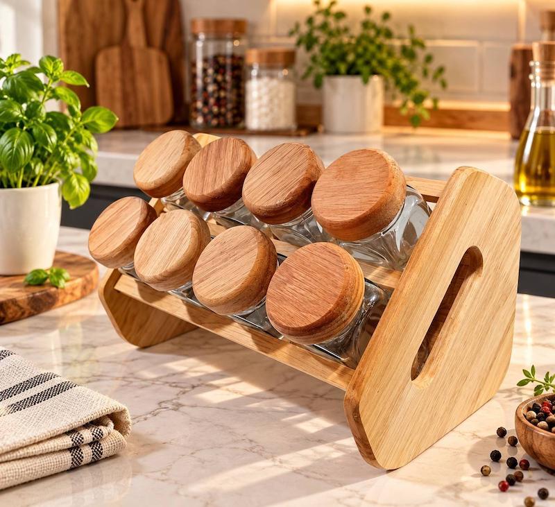 جا ادویه 8 عددی پایه کج چوب رابر 