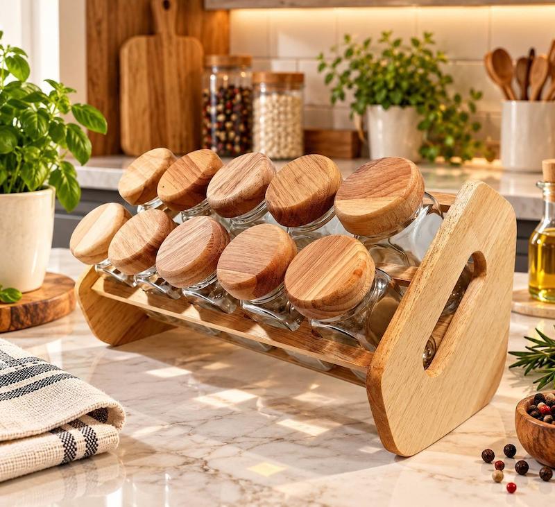 جا ادویه 10 عددی پایه کج چوب رابر 