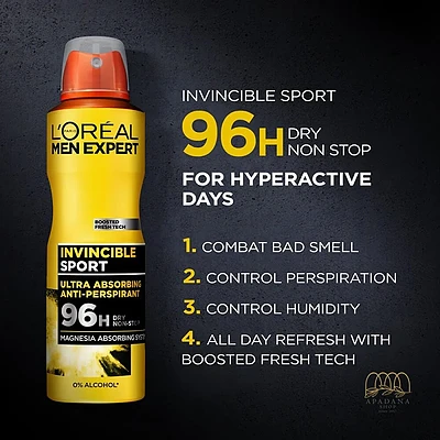 اسپری ضد تعریق مردانه لورال سری Men Expert مدل INVINCIBLE SPORT حجم 250 میلی لیتر