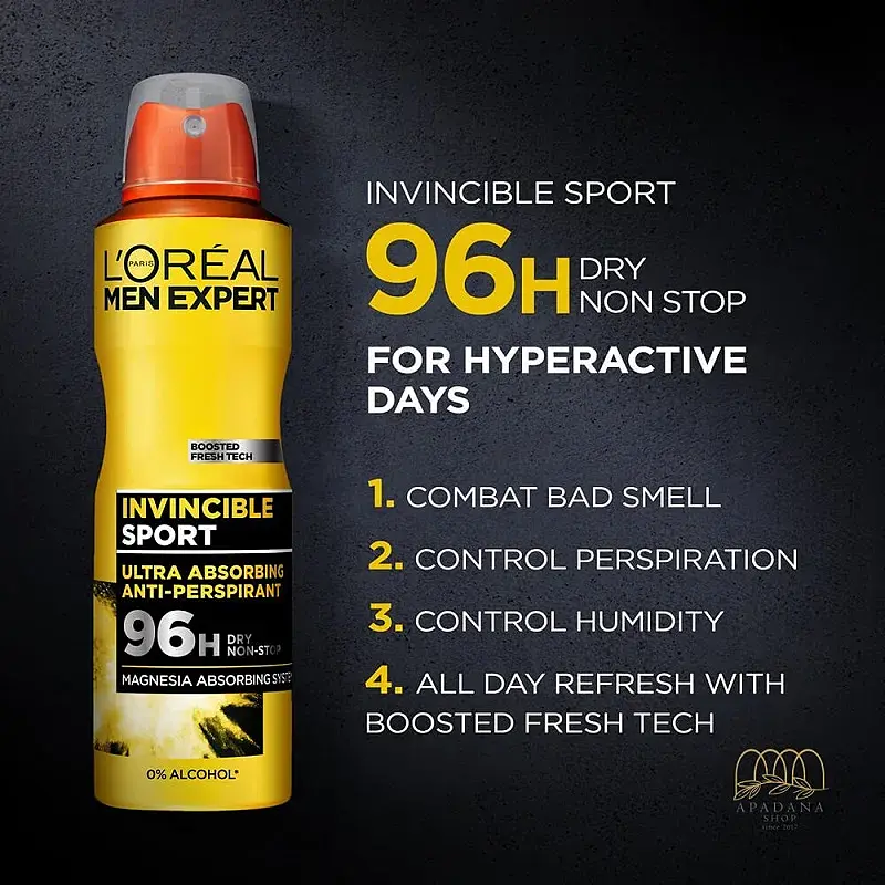 اسپری ضد تعریق مردانه لورال سری Men Expert مدل INVINCIBLE SPORT حجم 250 میلی لیتر