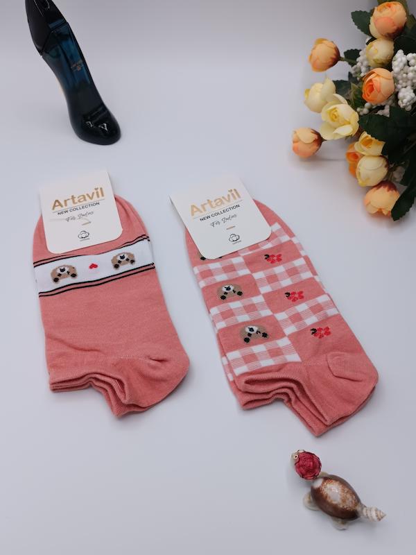 جوراب زنانه آرتاویل طرح سفید صورتی / کد 828