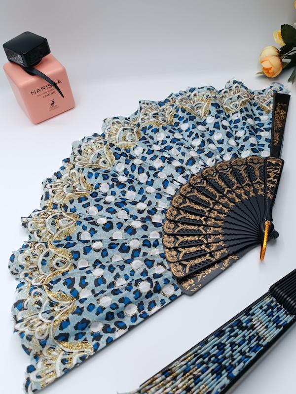 بادبزن پارچه ای زردار طرح دم طاووس / کد 717