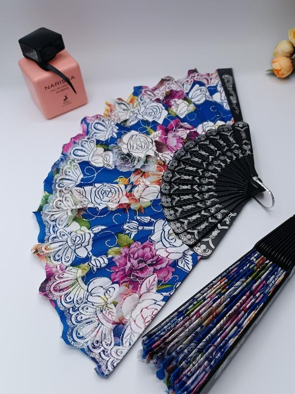 بادبزن پارچه ای زردار طرح گل / کد 718