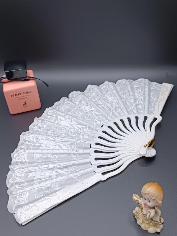 بادبزن پارچه ای زردار طرح نقره کوب/ کد 719