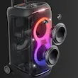 اسپیکر چمدانی جی بی ال مدل PartyBox Stage 320، با اتصال بی‌سیم و باسیم، توان خروجی 240 وات و نور RGB