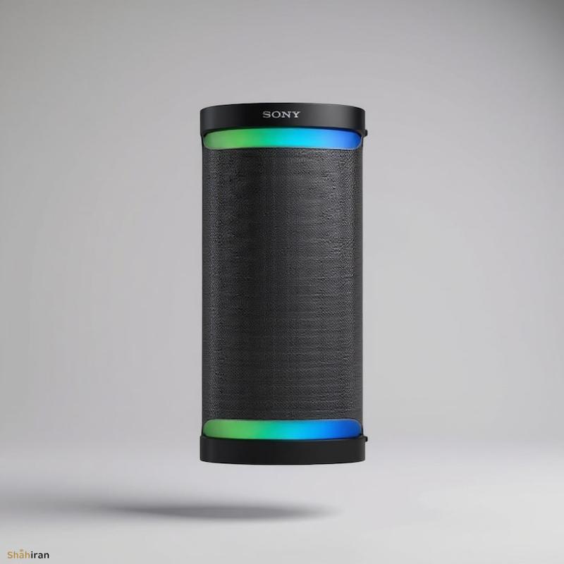 اسپیکر قابل حمل سونی مدل SRS-XP500 با نورپردازی رنگی در بالا و پایین.