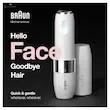  پوستر تبلیغاتی اصلاح موی صورت بانوان براون مدل FS1000 با شعار Hello Face, Goodbye Hair.