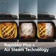 دیاگرام گرافیکی سرخ کن بدون روغن فیلیپس مدل NA555 که فناوری ترکیبی RapidAir Plus و Air Steam را نشان می‌دهد. 