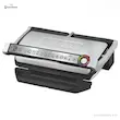 نمای سه‌رخ از گریل باربیکیو تفال مدل GC722D در حالت بسته با بدنه استیل و پنل هوشمند OptiGrill XL.